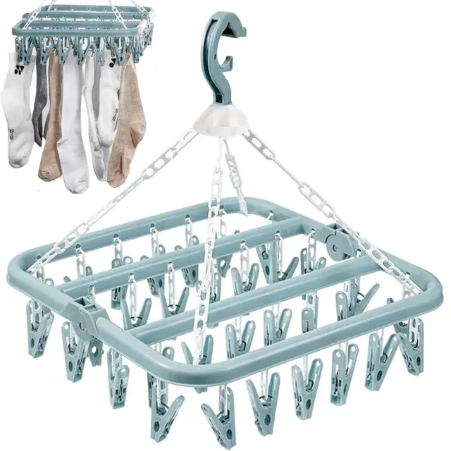 PARENCE - Séchoir à Linge Suspendu avec 32 Pinces – Cintre Multifonction pour Chaussettes, sous-Vêtements et Petits Vêtements – Gain de Place – Bleu