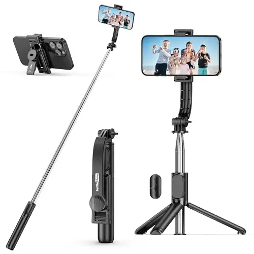 SelfieShow Perche Selfie, 3 en 1 Perché à Selfie Bâton Selfie Extensible Monopode Réglable avec Télécommande Amovible pour iPhone 17/16/15/14/13/12/11//Galaxy/Huawei et Smatphones Android