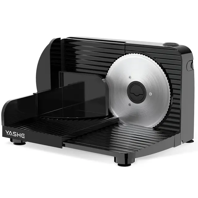 YASHE Trancheuse Electrique Pliable, 180W Trancheuse À Jambon Avec Épaisseur Réglable 0–15 Mm, Lame En Acier Inox 17 Cm, Compacte Et Facile À Ranger Pour Viande, Fromage, Pain Et Légumes, Noir