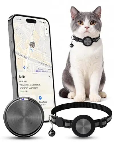 Traceur GPS Chat avec Collier Inclus pour iPhone, Compatible Apple Localiser, sans abonnement, localisateur Bluetooth pour Chat