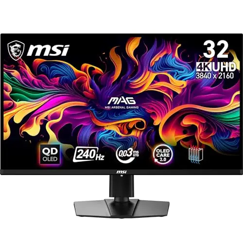 MSI MAG 321UPX QD-OLED écran Gaming 31.5" 4K UHD - Dalle Quantum Dot OLED 3840 x 2160, 240Hz / 0.03ms, 99% DCI-P3, ΔE≤2, DisplayHDR True Black 400 - DP 1.4a, HDMI 2.1, USB Type-C