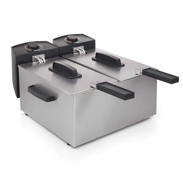 Princess Friteuse double cuve 01.183123.01.001-6 L - 8 portions - 3 600 W, Noir, Acier Inoxydable, 2 x 3 Litres