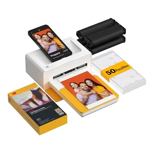 Kodak Dock Plus 4Pass Imprimante Photo (10x15cm) + Paquet avec 50 Papier Photo (10 Feuilles Initiales + Paquet de 40 Feuilles)