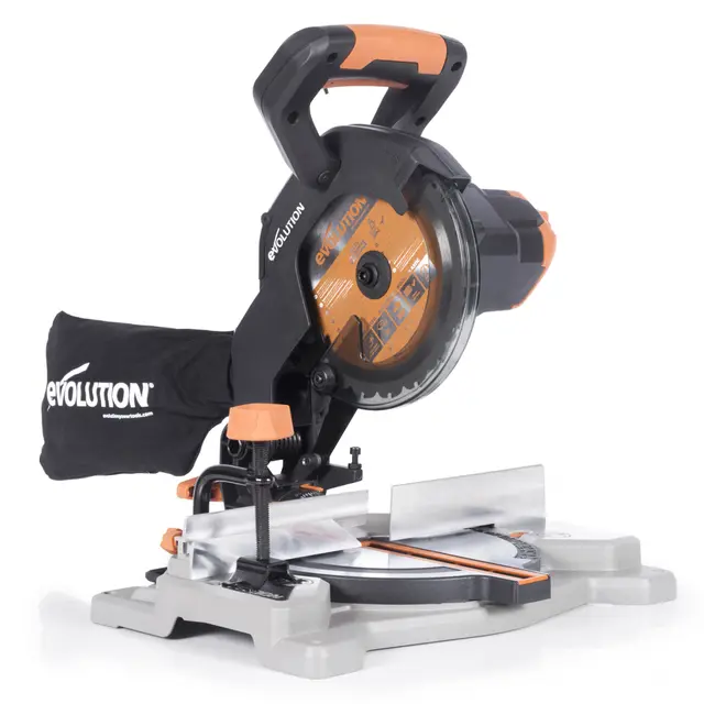 Evolution Scie à onglet mixte sans fil Evolution Power Tools R185CMS-Li pour coupe multi-matériaux, biseau de 45°, onglet de 45°, 850 W. Comprend une lame TCT 185 MM et une garantie de 3 ans