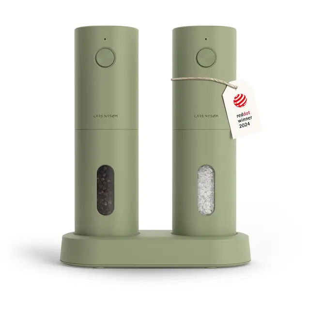 LARS NYSØM Moulin électrique sel et poivre | Automatique avec broyeur céramique réglable | Moulin à épices rechargeable USB (Sage Green)