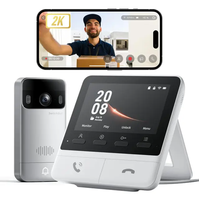SwitchBot Sonnette sans Fil avec Camera, 2K Visiophone sans Fil avec écran de 4,3 Pouces, Visiophone Intelligente avec Grand Angle de 165 °, 5000 mAh, Audio bidirectionnel, Compatible Alexa