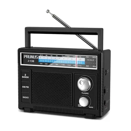 Poste Radio Portable, PRUNUS J-136 AM FM Radio FM Portable, Excellent Reception, Transistor Radios Secteur et Pile, Poste de Radio avec Prise AUX et Prise Microphone