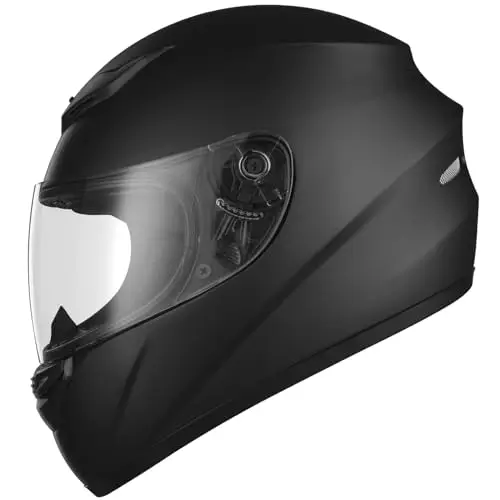 Favoto Casque Moto Intégral – Homme et Femme, Homologué ECE, Respirant et Confortable, avec Visière Transparente Anti-Rayures et Fermeture Micrométrique, Noir, M (57-58cm)