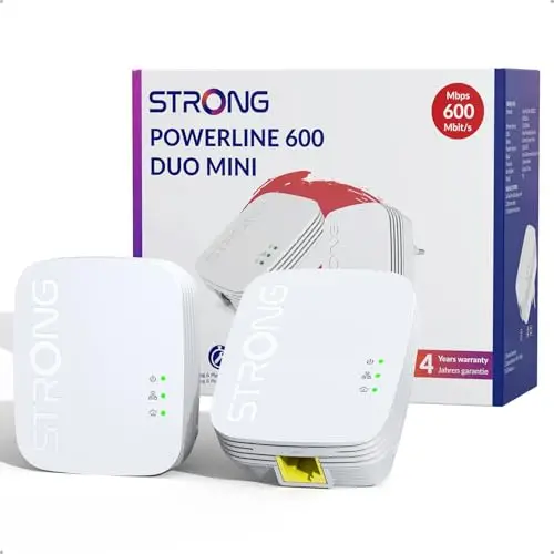Strong CPL AV600 Mbps, Box CPL HomePlug AV2, Plug & Play avec Bouton Pair, Port Ethernet 100 Mbps, Mode économie d’énergie, Design Miniature, Idéal pour Multi-TV, Kit de 2 (PL600M)