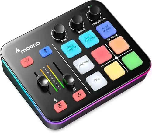 MAONO Gaming Audio Mixer, RGB XLR Table de Mixage avec préampli Pro, RVB, Bluetooth, alimentation fantôme 48 V pour diffusion en direct, podcasting, création de contenu,G1 NEO (NOIR)