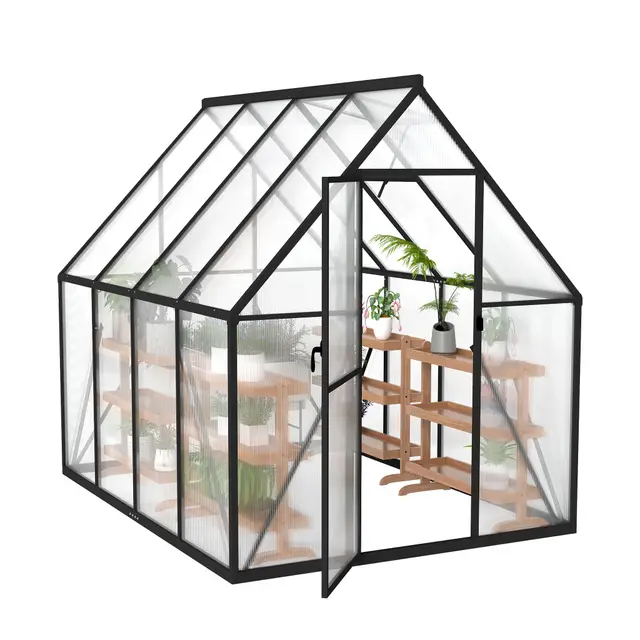 Froadp Serre en aluminium avec fondation 230 x 180 x 195 cm - Plaques creuses en polycarbonate de 4 mm - Résistant aux intempéries - Serre à tomates avec fenêtres - Pour jardin et élevage