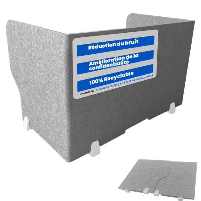Cloison de bureau ReFind Pro. Réduction acoustique et écran de confidentialité pliable pour espace de travail. Organisateur de bureau autonome. Pour bureau, école et télétravail. [50cm x 50cm x 80...