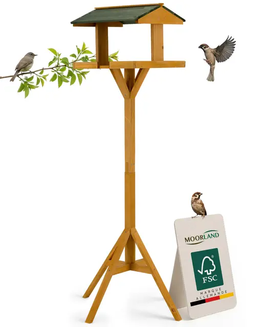 Moorland Nichoir Mangeoire Oiseaux Exterieur sur Pied 116 cm avec Toit – Grande Mangeoire Cabane Oiseaux en Bois de Sapin pour Jardin Balcon Terrasse – Résistant aux Intempéries Toute l'Année – VH5