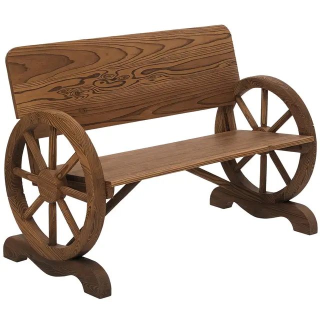 Outsunny Banc de Jardin 3 Places Style Rustique Chic accoudoirs Roues de Charette Bois Sapin traité carbonisation