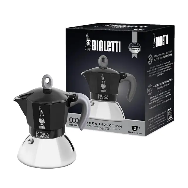 Bialetti Moka Induction Cafetière Moka 2 Tasses Noir