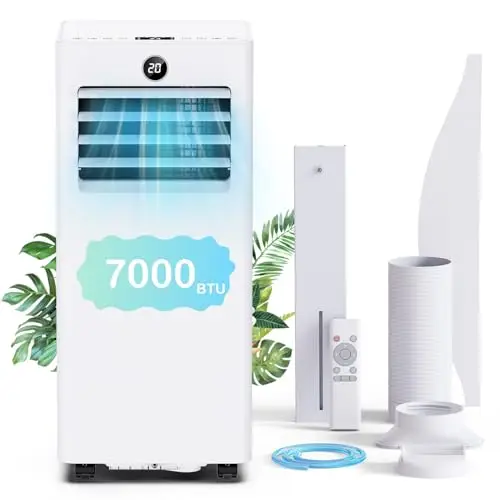 Climatiseur Mobile, Silencieux, 7000 BTU, Climatiseur Portable avec Kit Fenêtre, Refroidissement/Ventilation/Déshumidification/Mode Sommeil 4 en 1, Télécommande, Minuterie 24h, Idéal Chambre et Bureau
