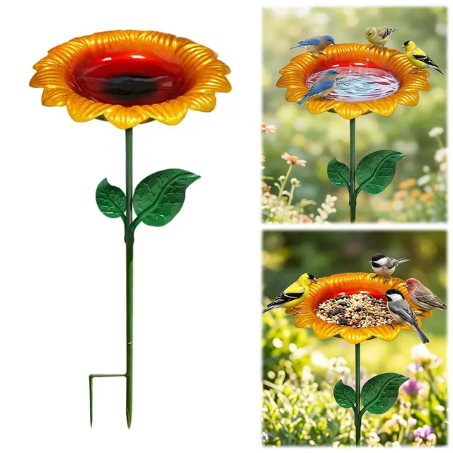 Bain d'oiseaux sur Pied – Motif Tournesol – Bain Et Abreuvoir De Jardin – RéSistant Au Gel Et Aux IntempéRies – Mangeoire Et Point d'eau pour Oiseaux Sauvages dans Les Jardins Et Cours