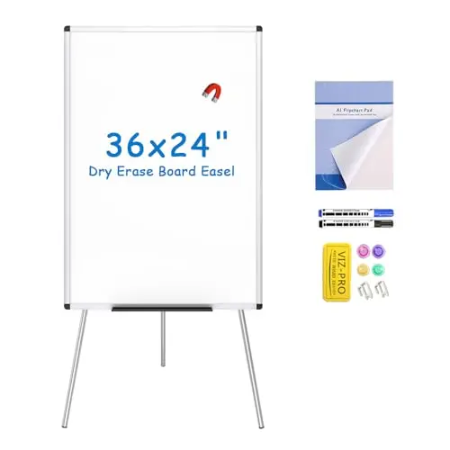 VIZ-PRO Tableau Blanc Magnétique sur Pied 90x60 cm, Hauteur Réglable, Portable Léger, Effaçable à Sec, pour Bureau, École, Maison