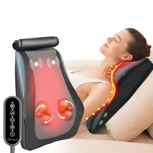 Snailax Masseur de Dos Shiatsu avec Chaleur, Coussin de Massage 3D à 8 Nœuds pour Nuque, Épaules, Dos et Jambes, 3 Niveaux de Chauffage, Maison Bureau Voiture, Cadeau Femme Homme Maman Papa