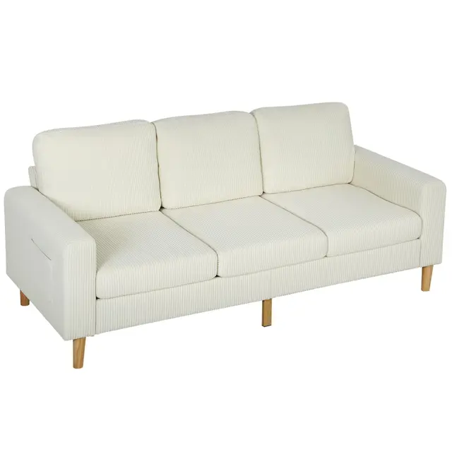 HOMCOM Canapé 3 Places en Velours côtelé, Design Moderne, canapé avec Coussins à Ressorts et Assise rembourrée, idéal pour Salon, Chambre ou Bureau, 192 cm, Beige