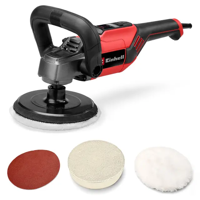 Einhell Polisseuse-ponceuse CC-PO 1100/150 CE (1100 W, Ø 150 mm plateau de polissage, vitesse de rotation électronique 500 - 3.500 min-1, électronique constante, accessoires inclus)