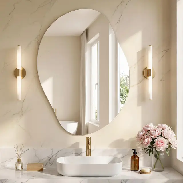 SONGMICS Miroir Mural Moderne, Miroir Irrégulier Asymétrique, en Forme de Pétale, 60 x 45 cm, Décoratif, sans Cadre, pour Entrée, Chambre, Salle de Bain LWM020BD01