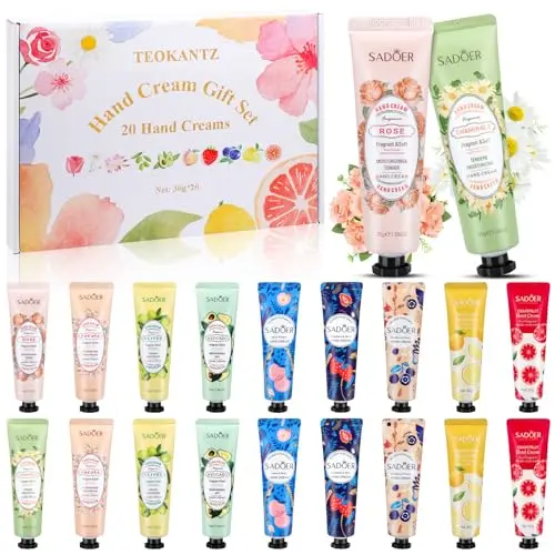 Coffret Crème Mains, 20 Pièces 30g Mini Crèmes Mains, 10 Parfums Crème Mains, Coffret Cadeau Femme pour Anniversaire, Fête des Mères, Saint-Valentin, Noël