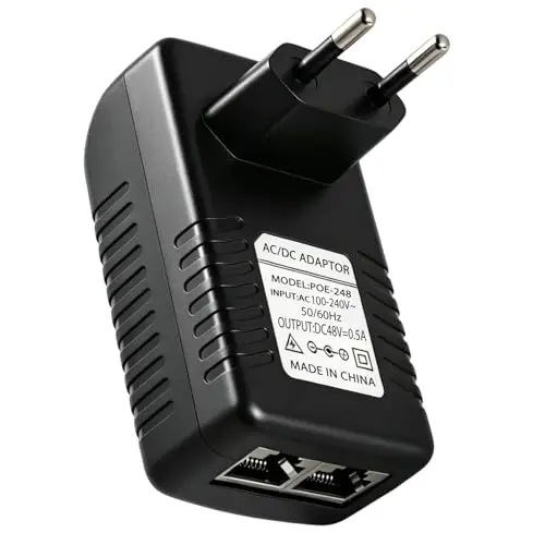 48V 0.5A PoE Adaptateur Injecteur Ethernet, 24W Adaptateur d’Alimentation Ethernet avec Débit 100Mbps et Voyant LED, 48V PoE Injecteur Mural avec Prise EU, pour Caméra IP AP WiFi Téléphone VoIP