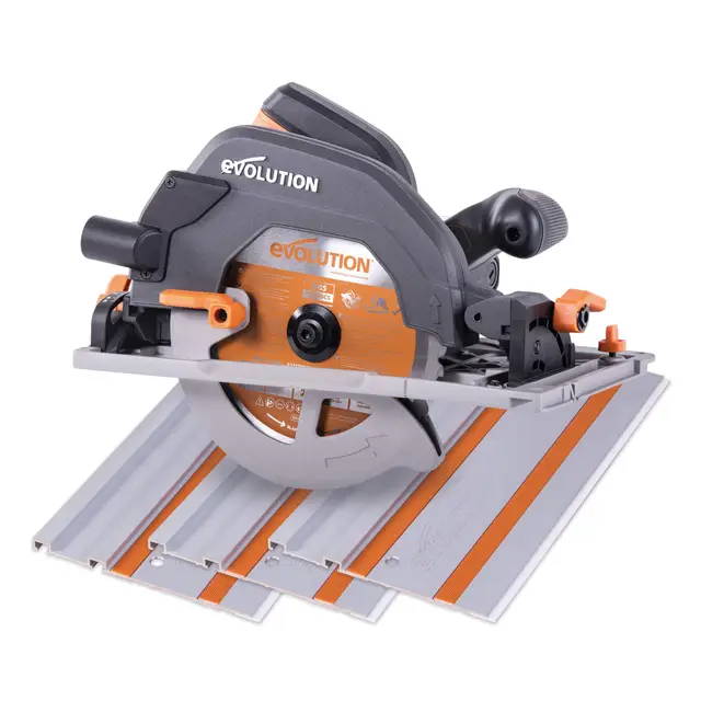 Evolution Power Tools Scie Circulaire avec Rail 3 Pièces de 1020 mm - Lame Multi-Matériaux, Coupe le Bois, le Métal, le Plastique - Adaptateur de Prise de Poussières inclus - 185mm, 230v - R185CCSX