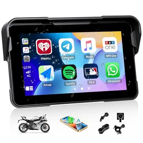 SIXWIN 5 Pouces Écran Carplay pour Moto avec Carplay sans Fil Android Auto, écran Tactile HD étanche, appareils de Navigation pour Moto, Bluetooth