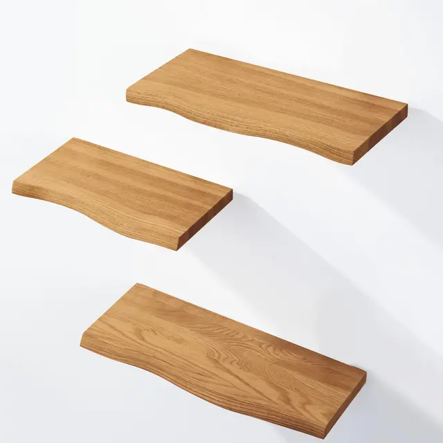 LAMO Manufaktur 3 étagères Murale en Bois avec Fixation Invisible 40/35/30cm | Etagère Murale en 100% Bois Massif | Etagère Murale pour Salon | Set 1 étagères Bord irrégulier Couleur: Rustique