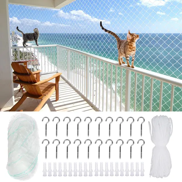 Filet Chat Balcon, 3 x 8 m Filet de Protection Chat Transparent pour Sécuriser Les Balcons, Terrasses, Fenêtres, Lucarnes et Portes