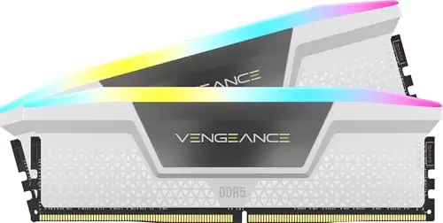 CORSAIR Vengeance RGB DDR5 RAM 32Go (2x16Go) Jusqu'à 6000MHz CL36-44-44-96 1.4V AMD Expo & Intel XMP Mémoire pour Ordinateur de Bureau - Blanc (CMH32GX5M2E6000Z36W)
