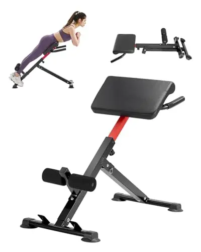 VEVOR Chaise romaine Hyperextension Banc et banc de musculation, design réglable et pliable pour un entraînement complet du corps. Cible les fessiers, les ischio-jambiers, le dos, le tronc et les