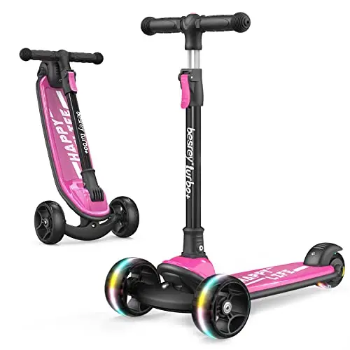 besrey Trottinette pour Enfants à 3 Roues, Trottinette Pliable pour Tout-Petits de 3 à 10 Ans avec lumière Clignotante LED, Trottinette silencieuse pour débutants, Guidon réglable