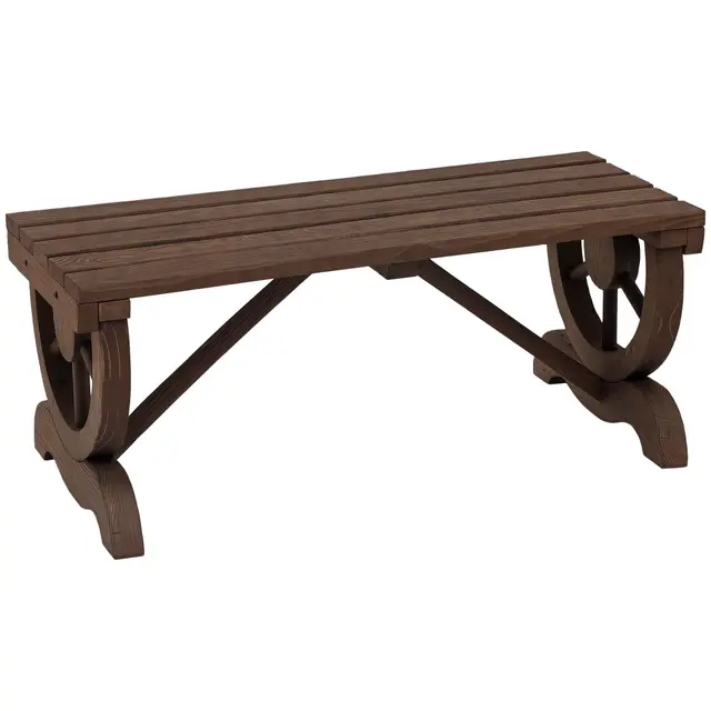 Outsunny Banc de Jardin Banc en Bois avec siège à Lattes, Roue décorative, Banquette de Jardin 2 Places Structure renforcée Stable, Banquette extérieure Patio terrasse Balcon arrière-Cour, Marron