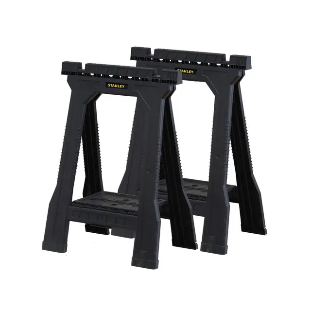 Stanley Stst1-70355 Tréteau Pliable Junior Set - 362 kg Par Paire - Rainure en V pour Coupe - Caoutchouc Anti-Dérapant Sur Les Pieds - Plateau Intégré - Dimensions Produit ( cm) : 571 x 48 x 820 mm Noir