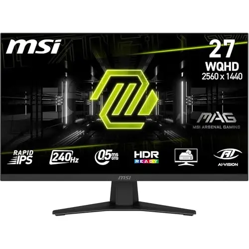 MSI MAG 274QF X24 Écran Gaming 27" WQHD - Dalle Rapid IPS 2560 x 1440, 240 Hz, 0,5 ms, HDR Ready, AMD FreeSync Premium, AI Vision, HDMI 2.0b, DP1.4, sans-Bord, inclinable, Compatible VESA, Noir