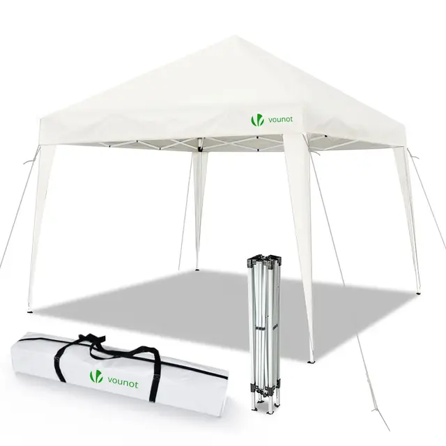 VOUNOT® Tonnelle de Jardin 3x3m Pliable Tente Pliante de Jardin Rapide à Installer Auvent Pliable pour Camping Festival Plage Jardins Inclus Sac de Transport et Sac de Sable Blanc