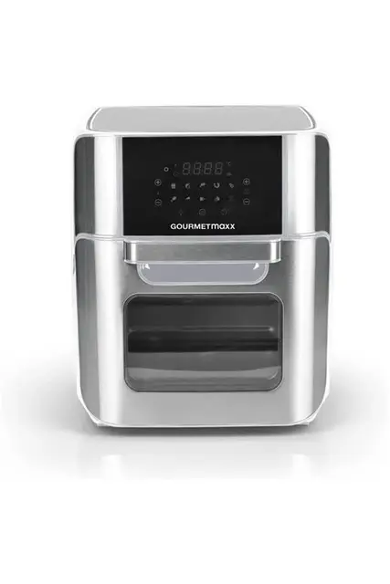 GOURMETmaxx Friteuse à air chaud numérique 12 L, four XXL en inox | Airfryer + minuterie, écran tactile, tournebroche | Friture pauvre en graisse, économie d'énergie | 10 Programmes y compris pizza