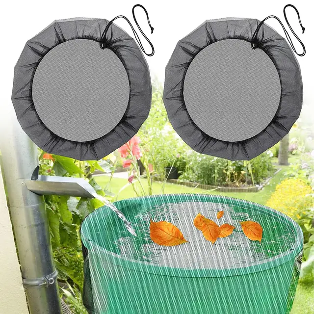 2 Pcs Filet pour Citerne de Pluie,Ø 60 cm Housse pour tonneau de Pluie avec Cordon de Serrage,Filet de Protection Réglable,Protection Contre Les Feuilles, Les moustiques