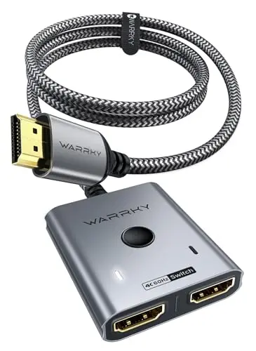 WARRKY Switch HDMI 4K 60Hz [avec Câble Tressé Fixe 1M, Coquille en Aluminium] Bidirectionnel Commutateur HDMI Splitter 2 Entrées 1 Sortie, Compatible avec PS5/4, Xbox, Roku, Fire Stick, Switch