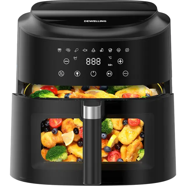 Air Fryer XXL 9L – 2350W Friteuse sans Huile pour une cuisson rapide, Friteuse à air avec Grande fenêtre, 9 Programmes, 40–200°C, Rappel Shake, Maintien au Chaud