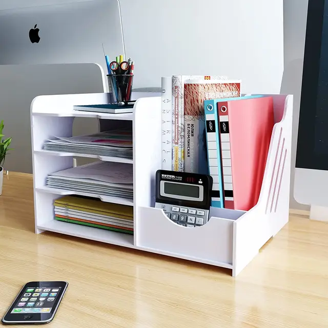 PUNCIA Organisateur de Bureau Multifonctionel en PVC Corbeilles à Courrier | Boîte de Rangement Étagère de Dossiers Porte-Documents Compartiment de Rangement pour Bureau Maison et École(Type B)
