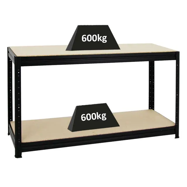 PROREGAL Etabli Dino réglable en Hauteur | HxLxP 90x160x60cm | Capacité de Charge 600kg | Noir | Etabli d’Atelier, Table de Travail & Bricolage
