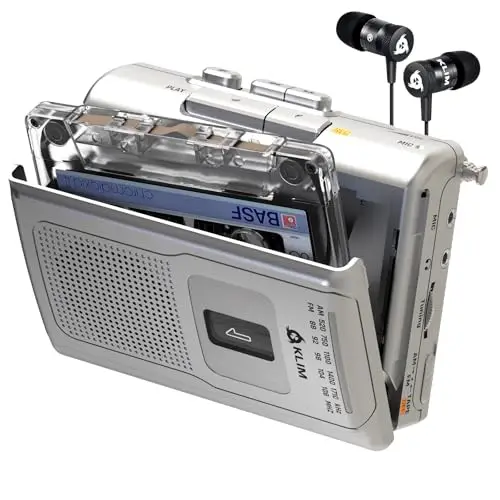 KLIM K8 Lecteur Cassette Audio - Enregistreur Cassette - Nouveau Player - Radio AM/FM - Microphone et Haut-Parleur Intégrés - Prise Casque et Écouteurs - Argent