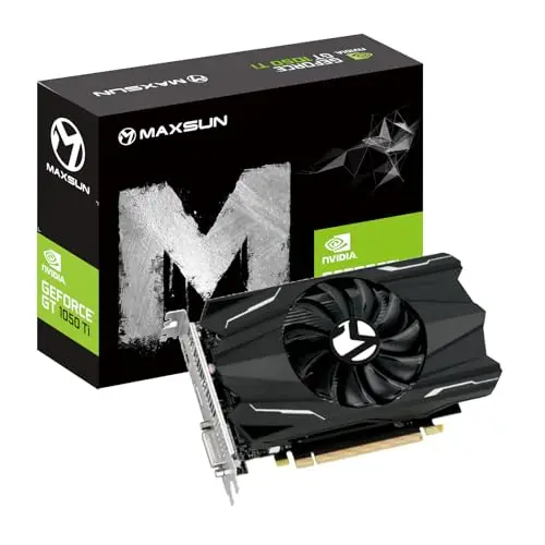 MAXSUN Geforce GTX 1050 Ti 4 Go GDDR5 128 bits Carte graphique pour jeux vidéo GPU Mini ITX Design DisplayPort, HDMI, DVI-D, système de refroidissement à ventilateur unique