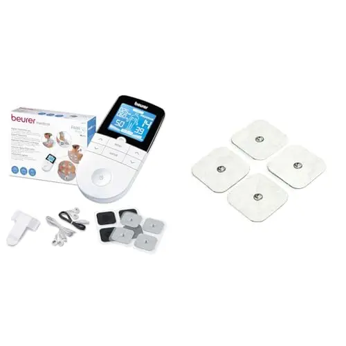 Beurer EM 49 Électrostimulateur musculaire 3 en 1 : TENS/EMS/Massage & Electrodes en gel autoadhésif Beurer, kit de remplacement composé de 8 électrodes, 45 x 45 mm, compatibles avec les appareils