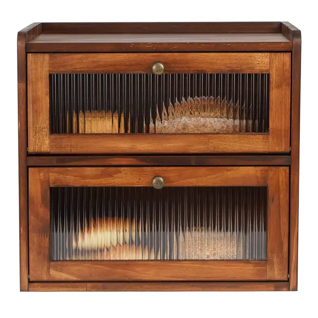 GUUSII HOME Boîte à pain en bois pour comptoir de cuisine, grand récipient alimentaire fait maison avec ouverture frontale vintage pour fruits et légumes, 36,5 x 24 x 34 cm (marron, L)