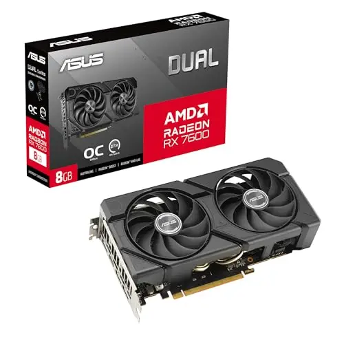 ASUS Dual Radeon™ RX 7600 Evo OC Edition 8 Go GDDR6 - Carte Graphique (PCIe® 4.0, HDMI® 2.1, DisplayPort™ 1.4a, Conception à 2,5 Slots, Ventilateurs Axial-Tech, GPU Tweak III)